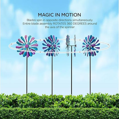 flybold Wind Spinner for Yard and Garden | Wind Spinners Outdoor, Metal, Large Windmill | 84in Height 22in Dia | Dual Direction Wind Sculptures | Kinetic Windmills Catchers for Garden Decorations