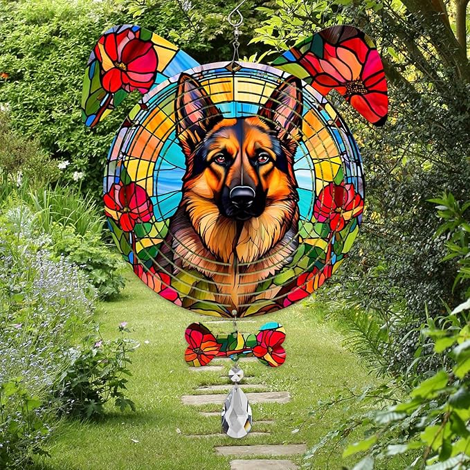 German Shepherd Dog Ears Wind Spinner, German Shepherd Wind Spinner Hanging for Yard and Garden
