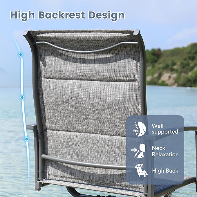 VICLLAX 7 Pieces Patio Dining Set for 6-Outdoor Furniture Includes 53" Round Outdoor Table and Swivel Padded Chairs, Grey Wood Grain Tabletop and Grey Fabric