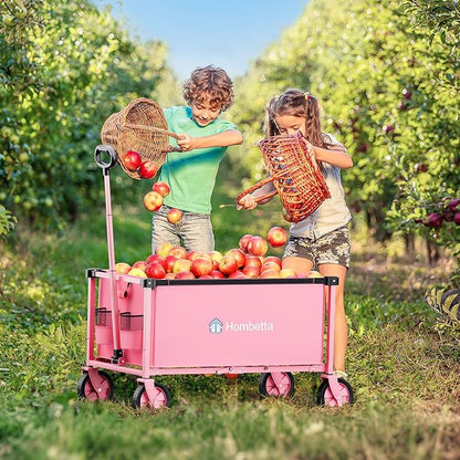 Collapsible Wagon Cart with Wheels, 150L Lightweight Foldable Utility Cart, Portable Rolling Wagon for Garden, Shopping, Sports, Camping, Transport, Pink