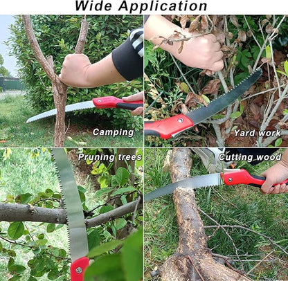 10 Inch Heavy Duty Pruning Saw, Folding Hand Saw with SK5 Curved Blade, Triple-cut Razor Teeth Used for Trees Wood Cutting Camping Gardening Work, Hiking, Landscaping, Tree Trimming