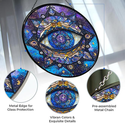 Personalized Evil Eye Mandala Stained Glass Suncatcher Stained Glass Window Hanging Home Decor Garden Halloween Christmas Wedding Housewarming Gifts