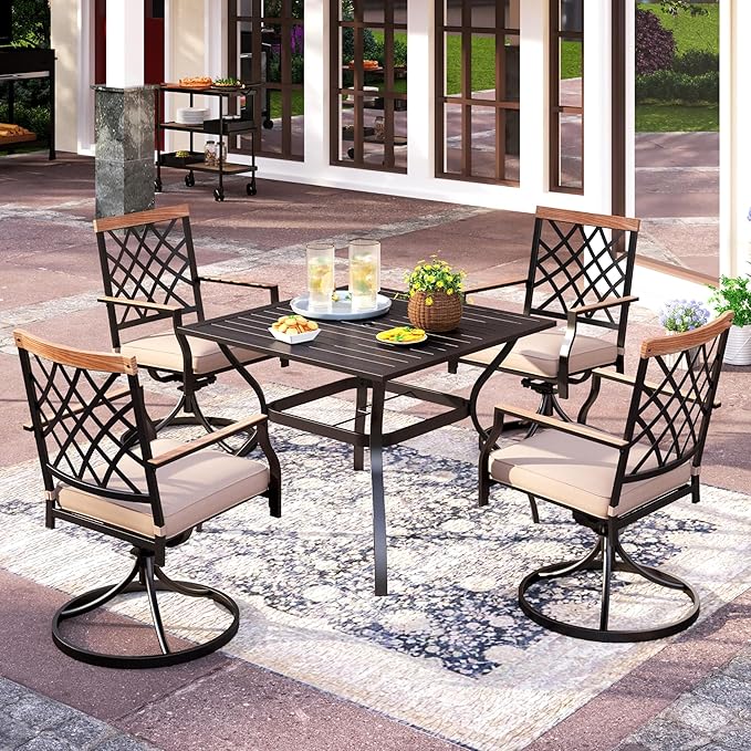 PHI VIALLA Patio Chairs Outdoor Swivel Dining Chairs Outdoor Furniture Chairs Set of 6 with Cushion Suports 300lbs for Lawn Garden Backyard Weather Resistant-Black Frame