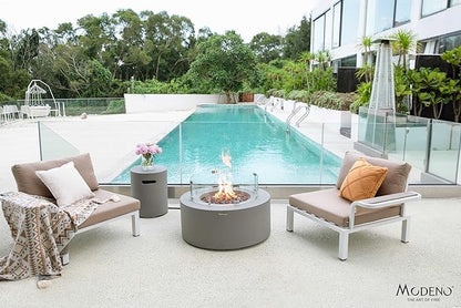 AMS Fireplace | Modeno Tramore Package | Light Gray Natural Gas Fire Pit Table for Outside Patio Bundle with Wind Guard, and SS Burner Lid | Free Ice Bucket & Rubber Mat