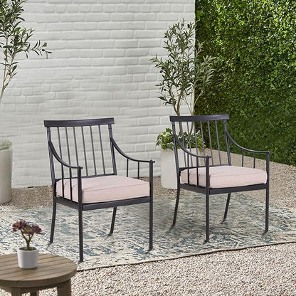 PHI VILLA Outdoor Metal Dining Chairs with Cushion, 300lbs Black Heavy Duty Weatherproof Chairs for Patio, Deck, Yard - Set of 4
