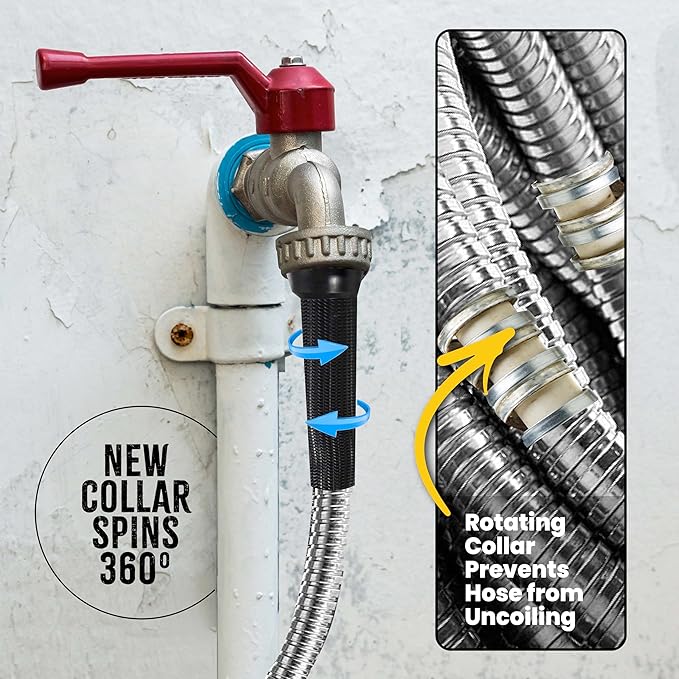 Bionic Steel Pro 125 FT Garden Hose with Nozzle, 304 Stainless Steel Metal Water Hose 125Ft, Flexible Hose, Kink Free, Lightweight & Durable, Crush Resistant Fitting, Easy to Coil, 500PSI- 2025 Model