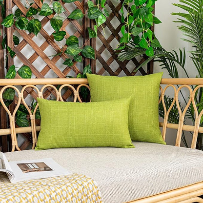 Kevin Textile Pack of 2 Outdoor Waterproof Throw Pillow Covers Spring Decorative Square Outdoor Checkered Pillows Cushion Case Patio Pillows for Couch 12x20 inches 30x50 cm Green