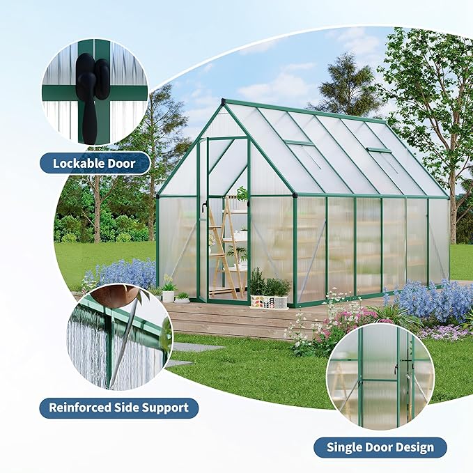 6X11 ft Polycarbonate Greenhouse with Aluminum Frame, Polycarbonate Greenhouse for Outdoors, Greenhouses with Ventilation, Aluminum Large Walk-in Greenhouses for Outside