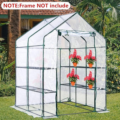 Walk-in Greenhouse Replacement Cover with Roll-Up Zipper Door -56 x 56 x 76 Inch PVC Greenhouse Cover for Outdoor Plant Gardening Plants Cold Frost Protection Wind Rain Proof (Frame Not Include)