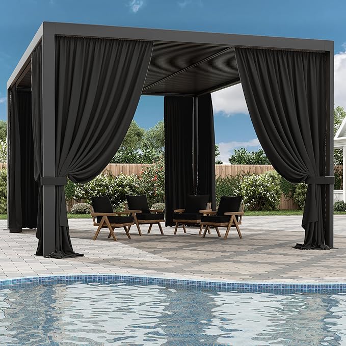 Gazebo Universal Replacement Privacy Curtain,12'×16' Gazebo Outdoor Waterproof Curtains, 4-Panels Sidewall Curtains with Double Zipper for Patio Canopy, Garden and Backyard (Curtain Only)