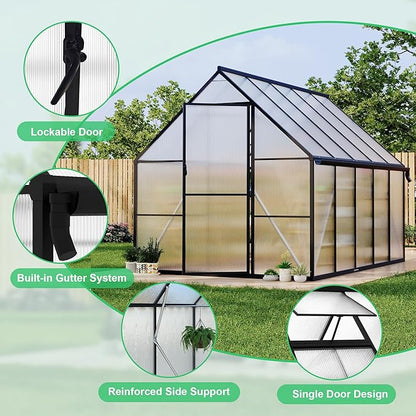 8 ft x10 ft Aluminum-Framed Polycarbonate Greenhouse, Heavy Duty Polycarbonate Greenhouse with Quick Setup Structure and Roof Vent, Large Enhanced Aluminum Green House Kit for Outdoors