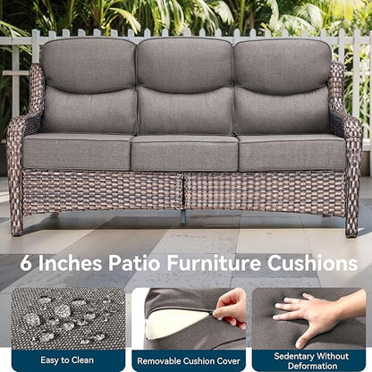 Luxury High Back Outdoor Furniture with 6-Inch Thick Cushions, Patio Furniture Set with Swivel Chairs, 4 PCS Wicker Conversation Set for Porch, Balcony, Deck and Yard