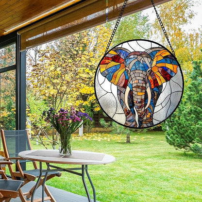 Stained Glass Window Hanging, Colorful Elephant Sun Catcher for Door Home Decor Animal Suncatcher Christmas Mother's Day Birthday Gifts for Women Men Mom and Nana 7.8 in