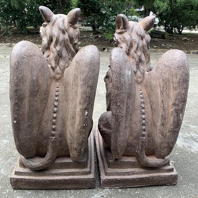 Zaer Ltd. Set of 2 Garden Griffin Statues, Magnesium-Cement Sculptures, 28.3" H Outdoor Entrance Decor (Antique Rust)