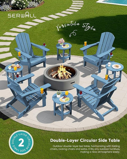 SERWALL Round Outdoor Side Table Set of 4, HDPE Small Adirondack Double End Table, Navy