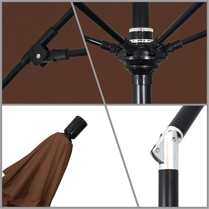 California Umbrella 9' Round Aluminum Pole Fiberglass Rib Market Umbrella, Crank Lift, Collar Tilt, Black Pole, Sunbrella Spectrum Mist
