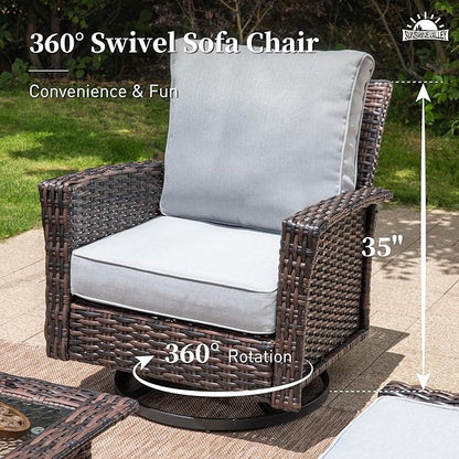 Patio Wicker Swivel Chairs Set of 2, Outdoor High Back Chairs with 5.5" Waterproof Cushions, Outdoor Furniture Set for Deck Porch and Yard, Peacock Blue