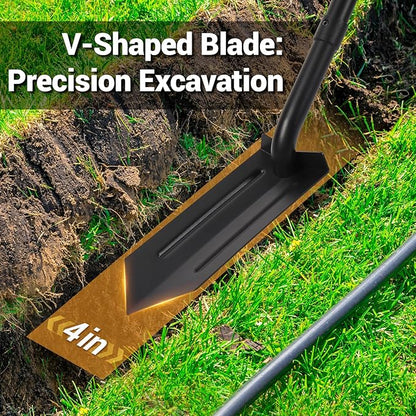 Trench Shovel, 4-Inch Trenching Shovel, Trenching V-Spade for Digging - 56 Inches Trench Digger Tool