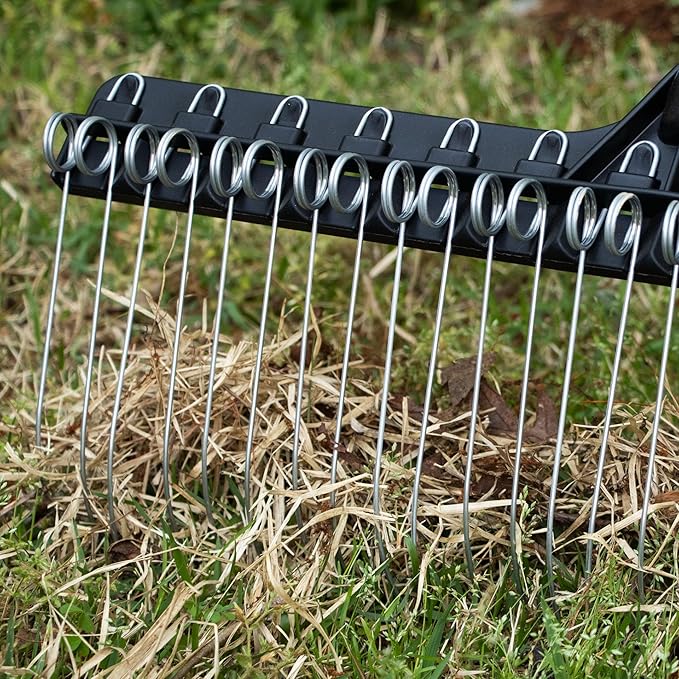 THE GROUNDSKEEPER II Green Rake 55-inch Lightweight Fiberglass Handle, 21-inch Head, Durable Steel Tines for Gardening, De-Thatching or Professional Landscaping