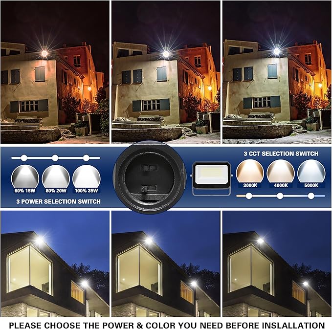 LAMPHOME LED Flood Lights Outdoor 15/20/35W and 3000/4000/5000K Adjustable 3900Lm,Dusk-to-Dawn Sensor o Dawn Flood Light for Yard, Garage, Garden,UL Listed,Includes Yoke Mount UL Listed