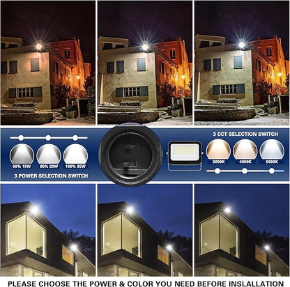 LAMPHOME LED Flood Lights Outdoor 15/20/35W and 3000/4000/5000K Adjustable 3900Lm,Dusk-to-Dawn Sensor o Dawn Flood Light for Yard, Garage, Garden,UL Listed,Includes Yoke Mount UL Listed