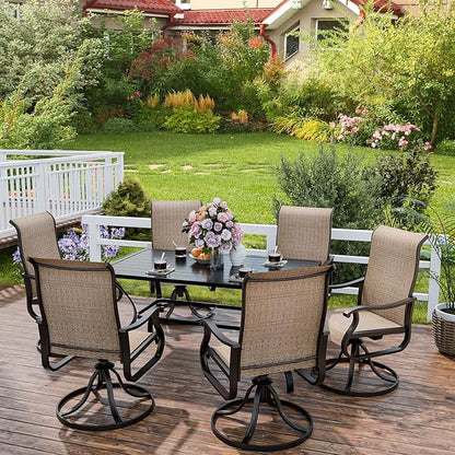 UDPATIO Patio Swivel Dining Chairs Set of 6, Outdoor Swivel Chairs High Back with All Weather Textilene Metal Rocking Frame for Lawn Garden Backyard, Brown