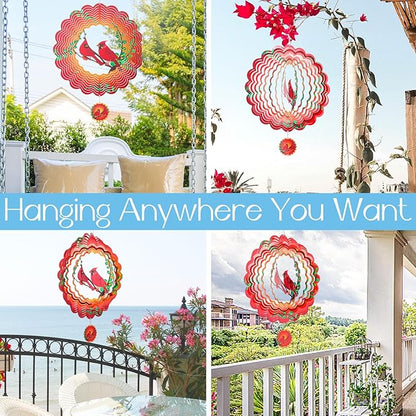 Cardinal Wind Spinners Garden Yard Decor Gift for Women Men, 12 Inch Outdoor Metal 3D Wind Spinner, Stainless Steel Hanging Wind Catchers Kinetic Sculpture for Outside Decoration