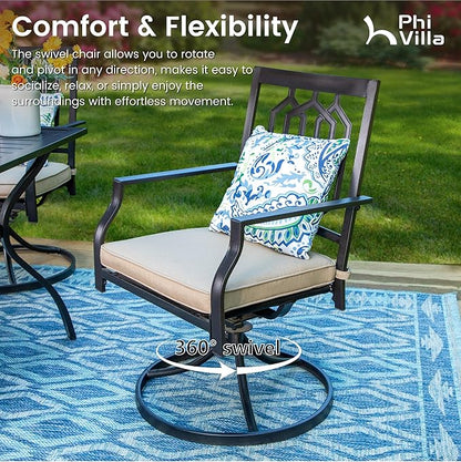 PHI VILLA Outdoor Metal Swivel Chairs Set of 4 Patio Dining Rocker Chair with Cushion Furniture Set for Garden Backyard Bistro, Black