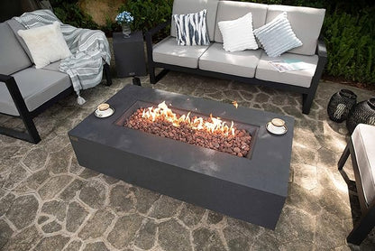 AMS Creations | Madison 60" Rectangular Natural Gas Outdoor Fire Pit Table | Dark Gray Concrete GFRC | Limestone Texture or Surface | Electronic Ignition | Outside Backyard Fireplace