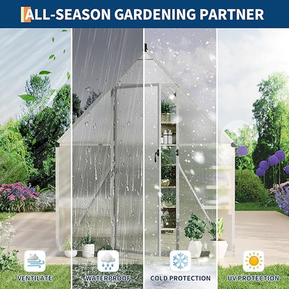 6X7 ft Polycarbonate Greenhouse with Aluminum Frame, Polycarbonate Greenhouse for Outdoors, Greenhouses with Ventilation, Aluminum Large Walk-in Greenhouses for Outside