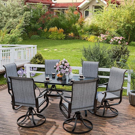 UDPATIO Patio Swivel Dining Chairs Set of 8, Outdoor Swivel Chairs Patio High Back with All Weather Textilene Metal Rocking Frame for Lawn Garden Backyard, Gray White