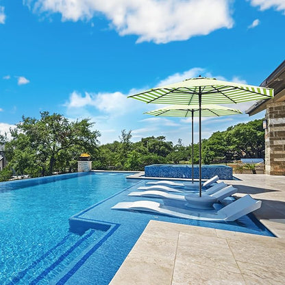 Midtown Umbrellas Push and Pop 10 Feet Outdoor Umbrella, Pear Stripes Polyester Fabric - Fiberglass Ribs Deck Patio Umbrella, Backyard Umbrella, Garden Umbrella & Pool Umbrella - Black Pole