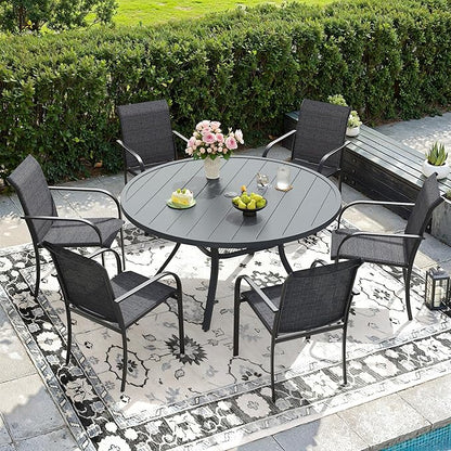 DIFY 48" Round Patio Dining Table for 6, All Weather Round Outdoor Metal Dining Table with 1.57" Umbrella Hole, Perfect for Backyard Lawn Garden, Grey