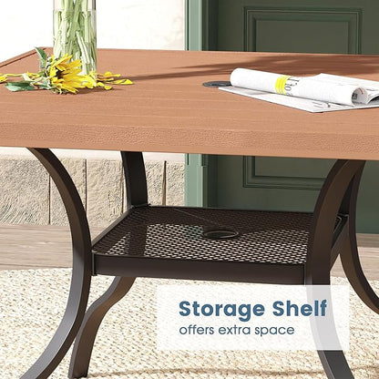 DIFY Outdoor Patio Dining Table for 4, 38.6" Square Patio Table with All-Weather Faux Wood Tabletop and Metal Steel Frame, Outside Table for Garden Porch Backyard, Walnut