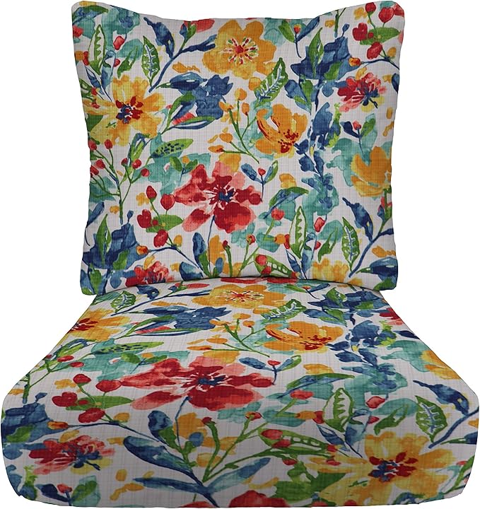 RSH DECOR: Deep Seating Cushion with Pillow Back | 25” x 25” Seat | Water and Fade-Resistant Spun Fabric | Outdoor Chair Cushion Set for Patio Furniture | Oakmont Hightown Festival