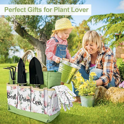 Birthday Gifts for Mom, Gardening Kit Mom Gifts from Daughters Floral Gardening Tools and Durable Garden Tools Organizer Tote, Ideal Gardening Gift for Women on Christmas Plant Lover Present