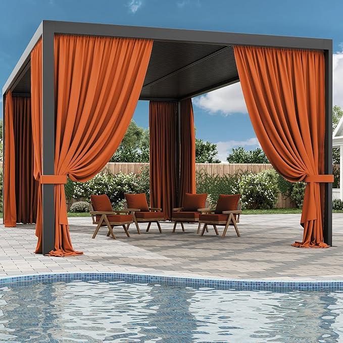 Gazebo Universal Replacement Privacy Curtain,12'×20' Gazebo Outdoor Waterproof Curtains, 4-Panels Sidewall Curtains with Double Zipper for Patio Canopy, Garden and Backyard (Curtain Only)