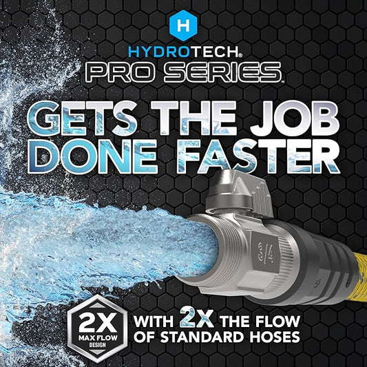 HydroTech 100 ft Expandable Garden Hose - Pro Series, 2x Max Flow, 3/4" No-Kink Flexibility, Lightweight Hose for Lawn, Garden, Car Washing, Deck and Patio Cleaning