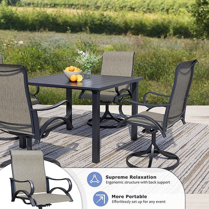 Outdoor Patio Swivel Dining Chairs Set of 6, All-Weather Swivel Rocker Chairs with Textilene High Back and Black Rust-Proof Metal Frame, Perfect for Patio, Lawn, Garden, or Backyard, Brown