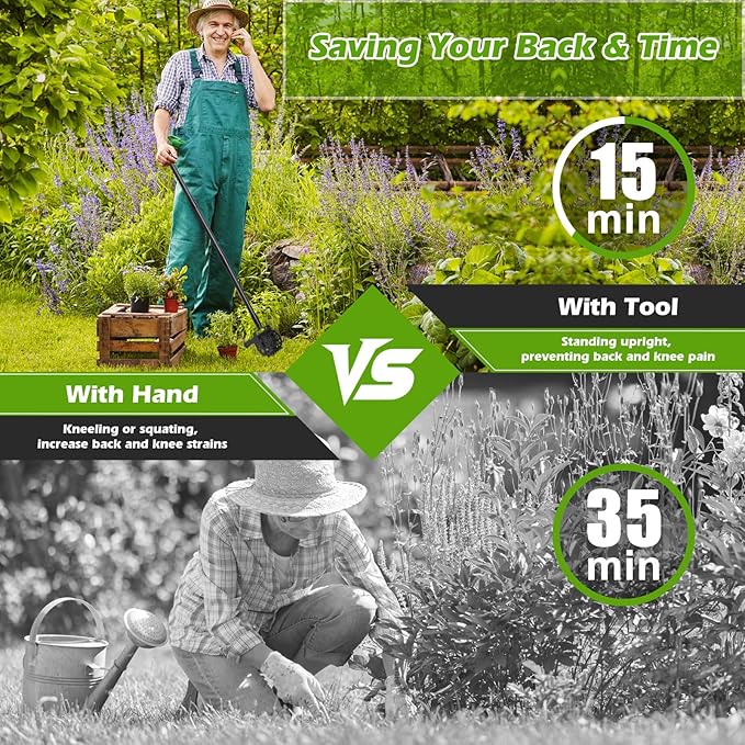 Rotary Cultivator Tool, 2-in-1 Garden Weeder, Crumbler Soil Cultivator Hand Tiller Garden Tool with Sharp Weeding Knife for Soil Mixing, Grass Removal, Lawn Edger, 52 Inch Long