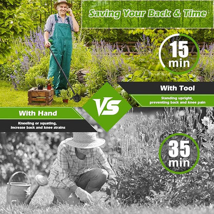 Rotary Cultivator Tool, 2-in-1 Garden Weeder, Crumbler Soil Cultivator Hand Tiller Garden Tool with Sharp Weeding Knife for Soil Mixing, Grass Removal, Lawn Edger, 52 Inch Long