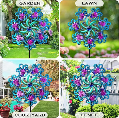 48" Octopus Wind Spinners for Yard and Garden,Ocean Theme Outdoor Decor with Metal Stake Yard Spinners,Wind Sculpture Decorations for Patio,Lawn & Garden
