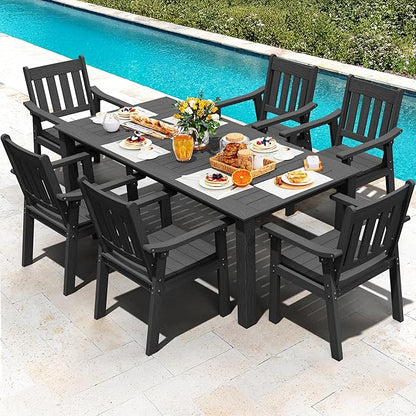 YEFU Outdoor Patio Chairs Set of 2: All Weather Outdoor Dining Chairs with Wide Curved Seat and Backrest - Plastic Patio Chairs for Outside Backyard/Garden/Pool/Porch/Deck 350lbs Capacity Black