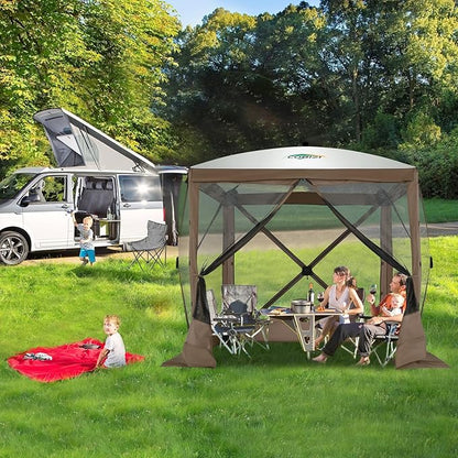 COBIZI 6x6 Pop up Gazebo Tent, Ez up Waterproof Screen Tent Screen House, Portable Outdoor Canopy Sun Shelter with Carry Bag & Ground Stakes for Camping, Garden and Picnics, Brown(Upgraded 2.0)