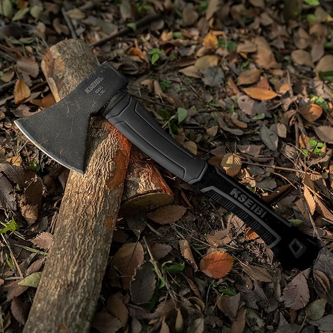 KSEIBI Wood Axe, 274151 Small Outdoor Camp Hatchet 14 Inch for Splitting and Kindling Wood, Forged Steel Blade with Anti-Slip and Shock Reduction Fiber Glasses Handle Great Throwing Axes and Hatchets