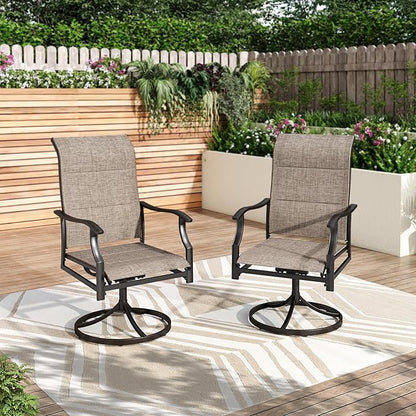 PHI VILLA Swivel Patio Dining Chair with 42" High Back, Padded Textilene Deep Seating Outdoor Chairs with Armrest & E-Coating Frame, All Weather-Resistant for Deck Lawn Garden, Set of 2