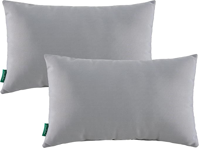 Indoor Outdoor Lumbar Pillows,Waterproof Outdoor Pillows Set of 2 for Patio Furniture,12×20 Inch,Grey
