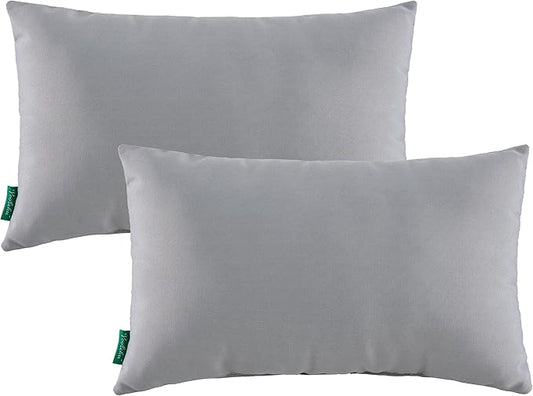 Indoor Outdoor Lumbar Pillows,Waterproof Outdoor Pillows Set of 2 for Patio Furniture,12×20 Inch,Grey