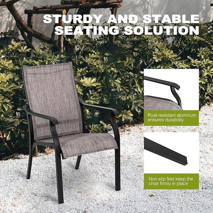 NUU GARDEN Outdoor Dining Chair Set of 2, Breathable Textilene Fabric and Aluminum Frame with Backrest and Armrests, Quick-Dry and Rust-Resistant, Patio Chairs for Lawn, Garden, Grayish Brown