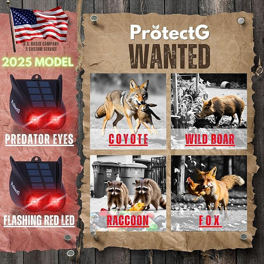 4 Pack Solar Nocturnal Animal Repellent – Predator Eye Defense – Waterproof Automatic Deterrent Red Lights for Farm, Orchard, Yard, Chicken Coop Accessories – Scares Coyote, Fox, Deer, Raccoon